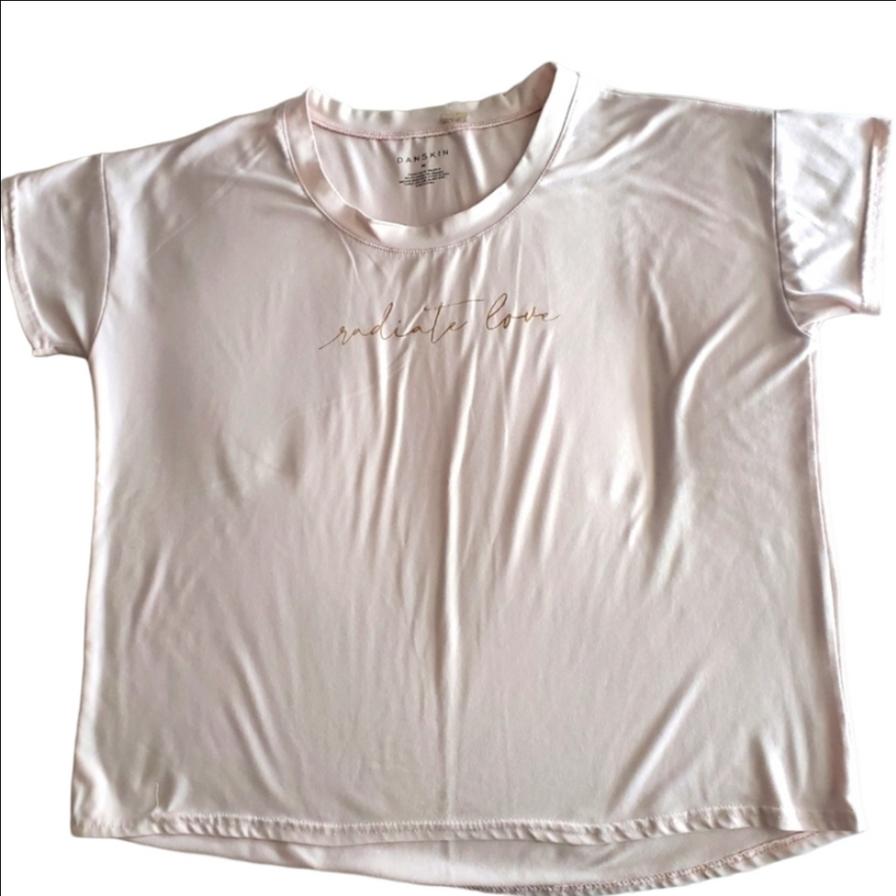 Radiate Love Tee Shirt Pink Danskin Graphic Script Loungewear Top Size Medium